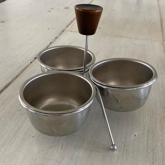 MCM 3 Cup Stainless Steel Condiment Server with Wood Knob - Picture 3 of 8